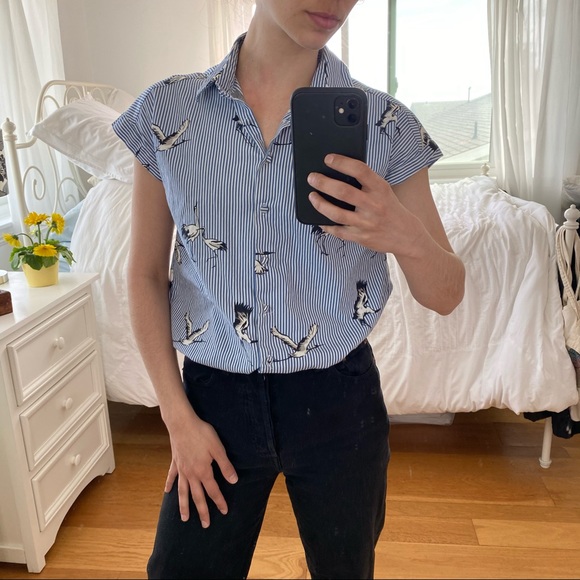 Zara Tops - Zara Button Down Striped Patterned Top